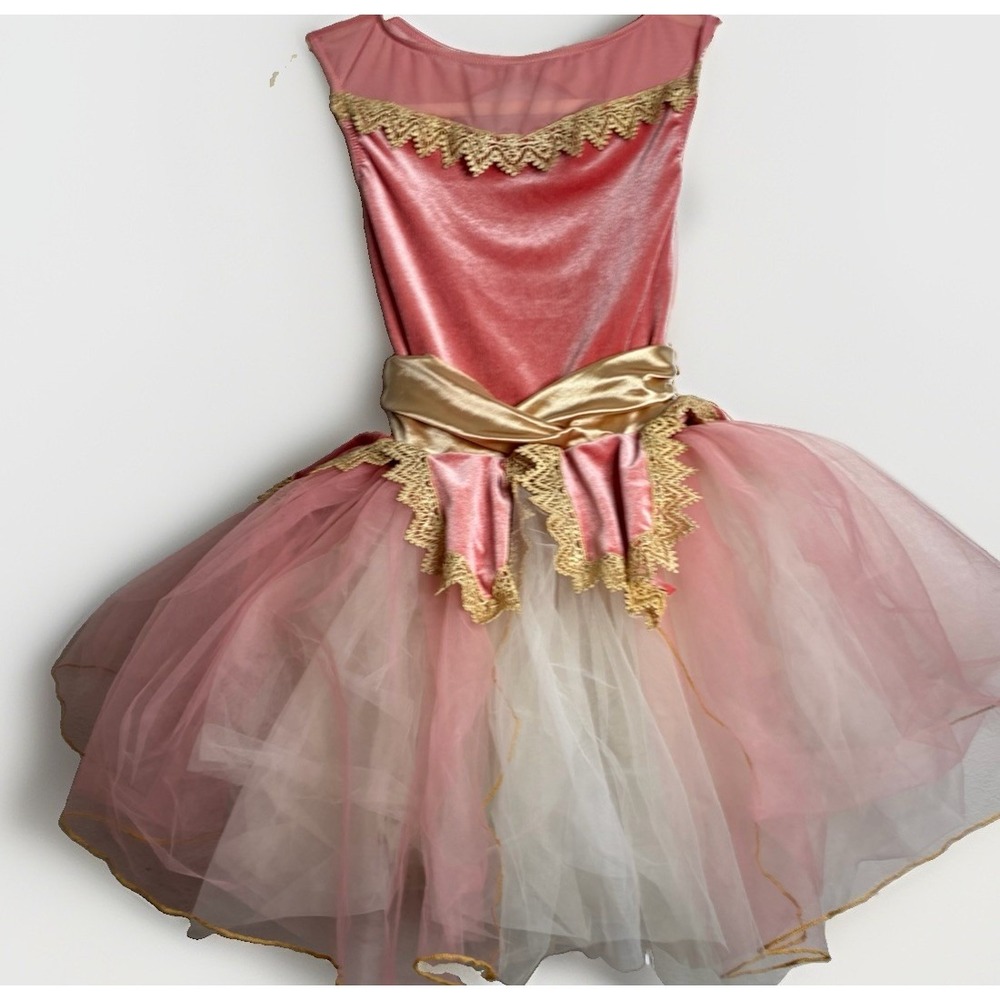 Weissman Size Kids Small Girls Child Gold And Pink Ballet Dance Costume Tulle - Picture 2 of 16